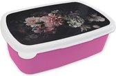 Broodtrommel Roze - Lunchbox - Brooddoos - Bloemen - Vintage - Pastel - Roze - Wit - 18x12x6 cm - Kinderen - Meisje