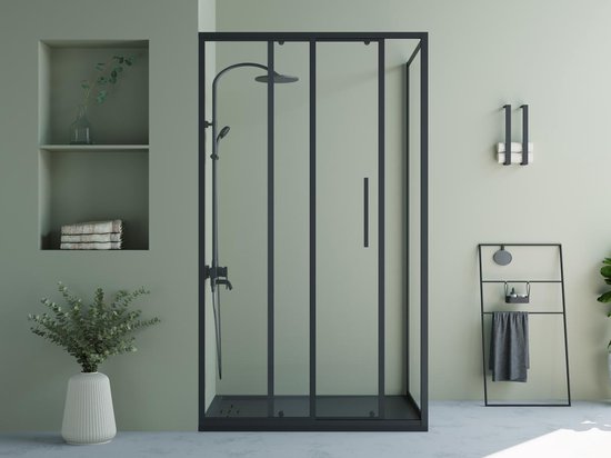 Paroi de douche fixe avec porte coulissante style industriel - Noir mat -  120 x 80 x... | bol
