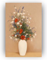 Witte vaas met bloemen 40x60 cm - Canvas - Bloemen in een vaas schilderij - Stilleven - Bloemen in vaas - Woonkamer decoratie - Accessoires woning