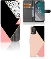 GSM Hoesje Geschikt voor Nokia C32 Bookcase Black Pink Shapes