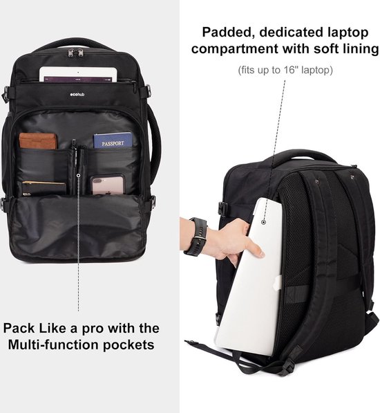 UPPACK Handbagage-rugzak voor dames, reisrugzak, 40 x 20 x 25 cm, voor Ryanair reisrugzak, dagrugzak voor meisjes, rugzak, waterdicht, zakelijke rugzak, weekendtas, zwart, M