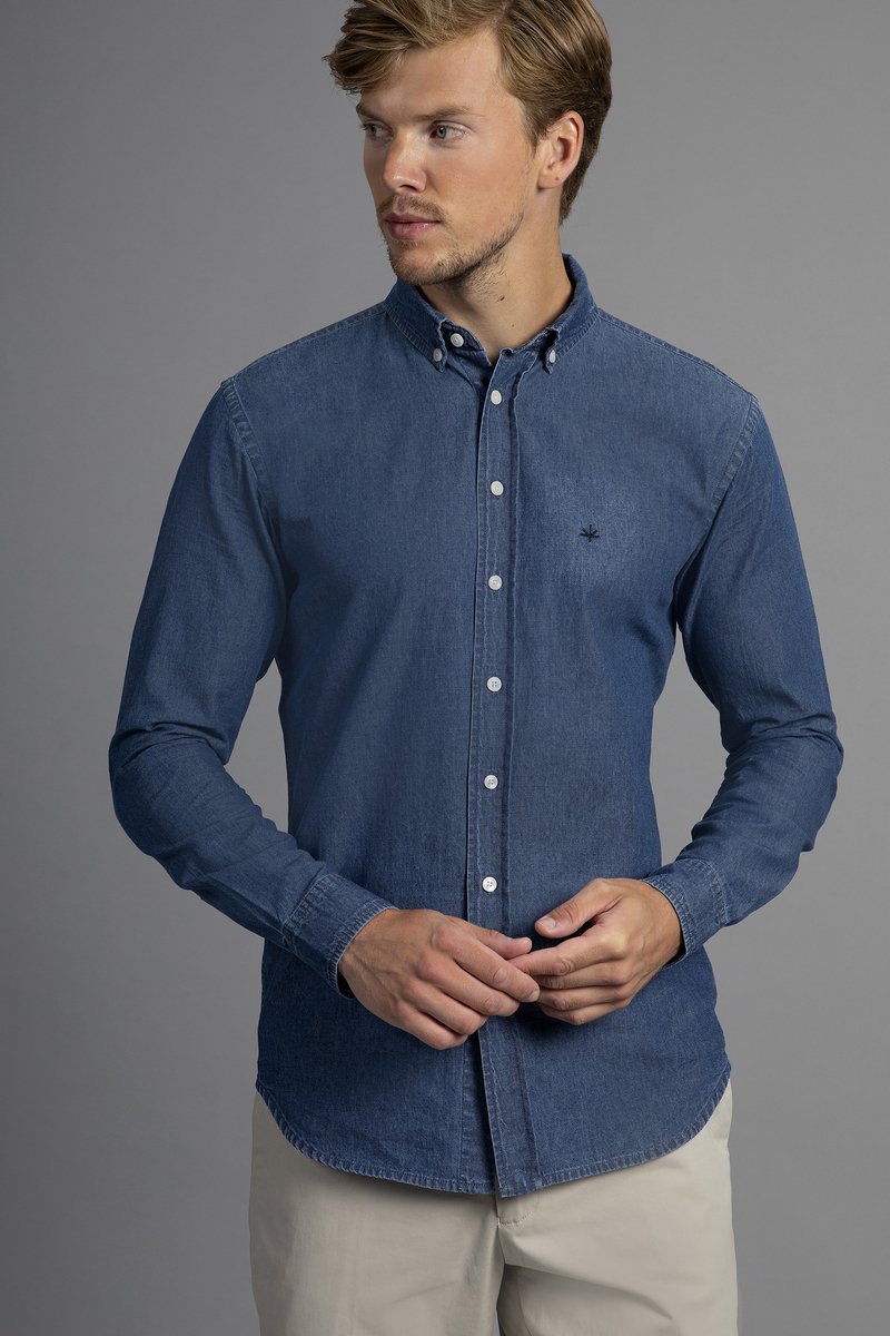 Laurent Vergne - Heren - Denim Longsleeve Overhemd - 100% Katoen - maat XS - Slim fit