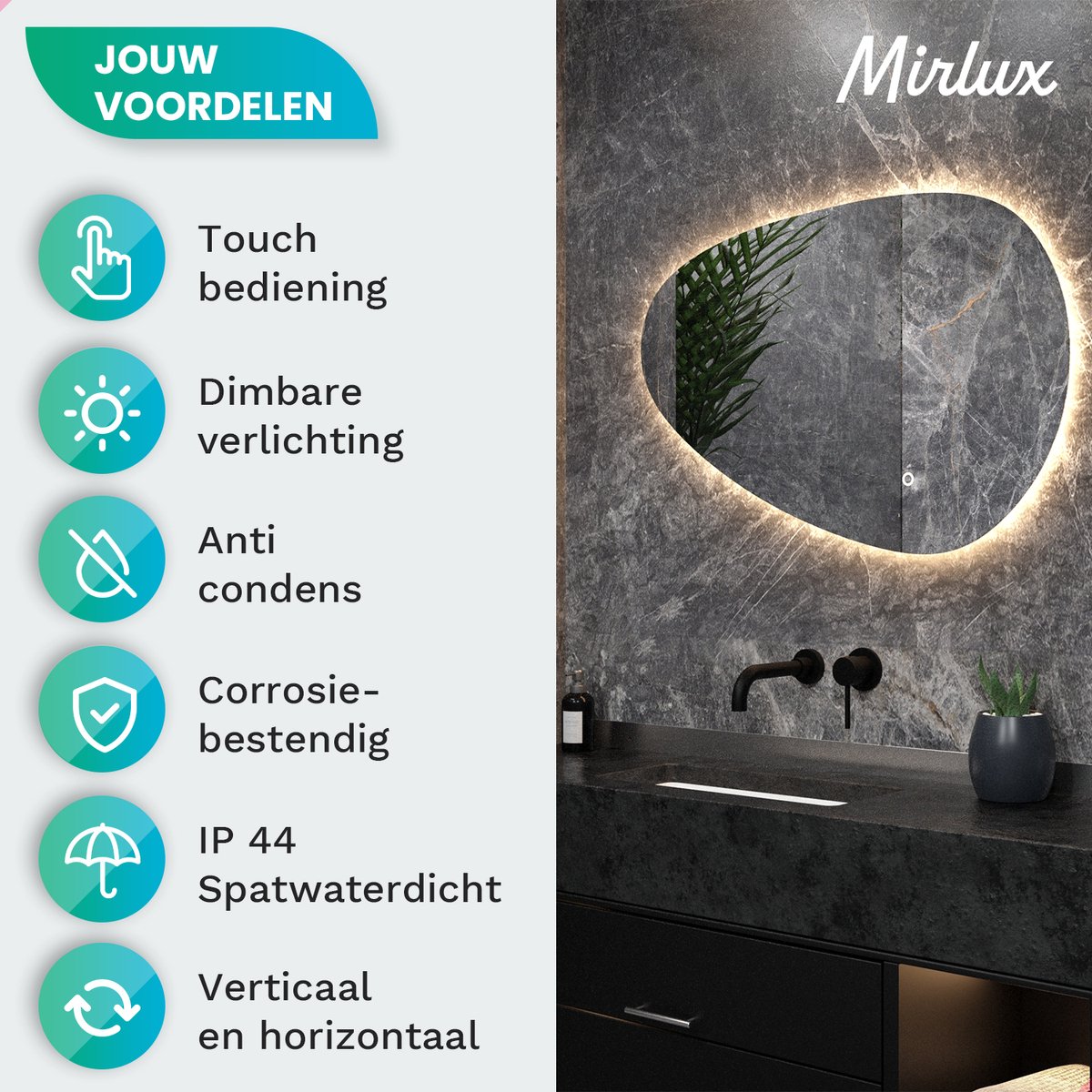 PESENXAN 70 cm ronde LED-spiegel met verlichting en klok - Zwart omlijst, anti-beschlag, dimbaar, 3 lichtkleuren, touch-schakelaar, geheugenfunctie, energiebesparend