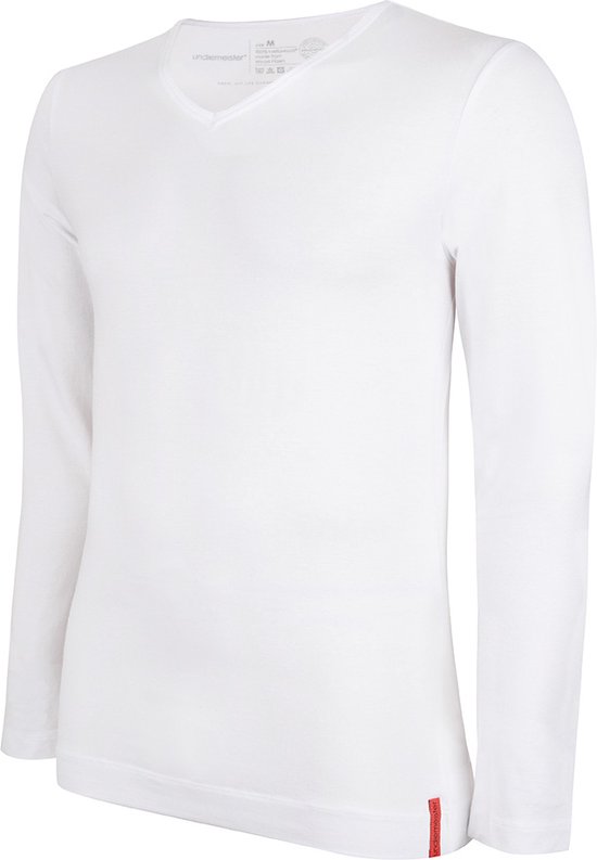 Undiemeister - T-shirt - T-shirt heren - Slim fit - Longsleeve - Gemaakt van Mellowood - V-Hals - Chalk White (wit) - Anti-transpirant - XL