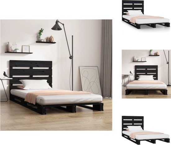 vidaXL Houten Bed - Bedframe 190 x 75 x 80 cm - Massief grenenhout - Zwart - Bed