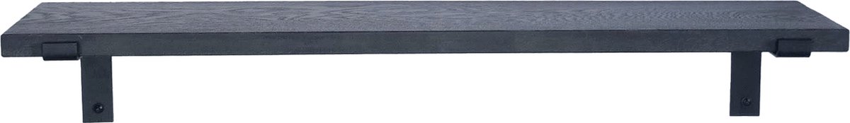 GoudmetHout® Wandplank Industrieel - 200 x 20 cm Muurplank - Zwart Eiken Hout - Decoratie Wandrek & Boekenrek - Hangplank Keuken - Wall Shelf + 2 Mat Zwarte Plankdragers van Staal