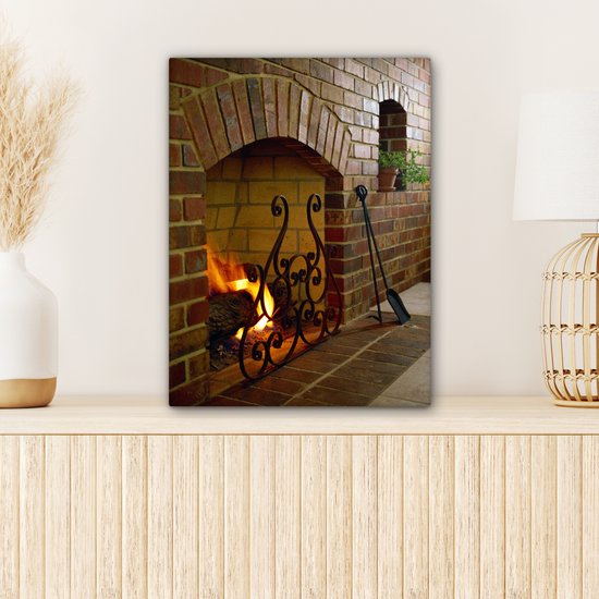 Feu dans une cheminée 30x40 cm - petit - Tirage photo sur toile (Décoration murale salon / chambre)