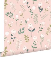 ESTAhome papier peint fleurs rose tendre, vert et blanc - 139340 - 50 x 900 cm