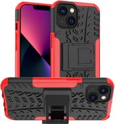 Peachy Shockproof Kickstand anti-slip kunststof en TPU hoesje voor iPhone 15 Plus - rood