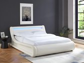 Bed met opbergruimte 160 x 200 cm - Met ledverlichting - Kunstleer - Wit + matras - IRIS II L 186 cm x H 85 cm x D 227 cm