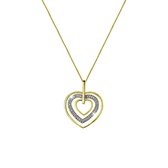 Lucardi Dames Ketting hart diamant 0,08ct - 14 karaat goud - Ketting - Cadeau - 45 cm - Geelgoud
