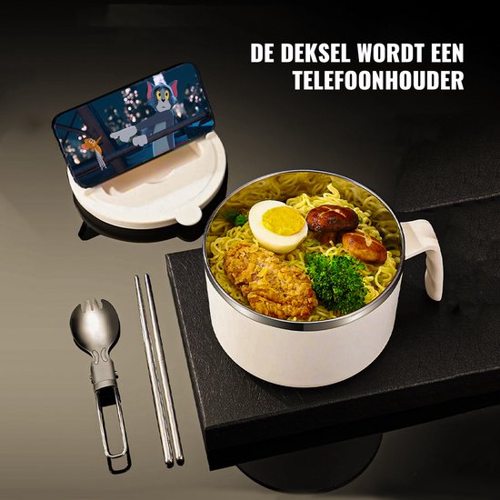Instant Noodle Bowl, 900 Ml Roestvrijstalen Instant Ramen Bowl met Deksel en Telefoonhouder Instant Noodles Soepkom, Instant Noodle Cooker voor Office College Dorm Room (rood Instant Noodle Bowl, 900 Ml Roestvrijstalen Instant Ramen Bowl met Deksel en Telefoonhouder Instant Noodles Soepkom, Instant Noodle Cooker voor Office College Dorm Room (rood