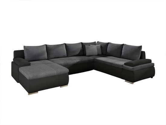 Canapé d'angle XXL réversible en simili cuir et tissu DAKOTA - Bicolore noir et gris