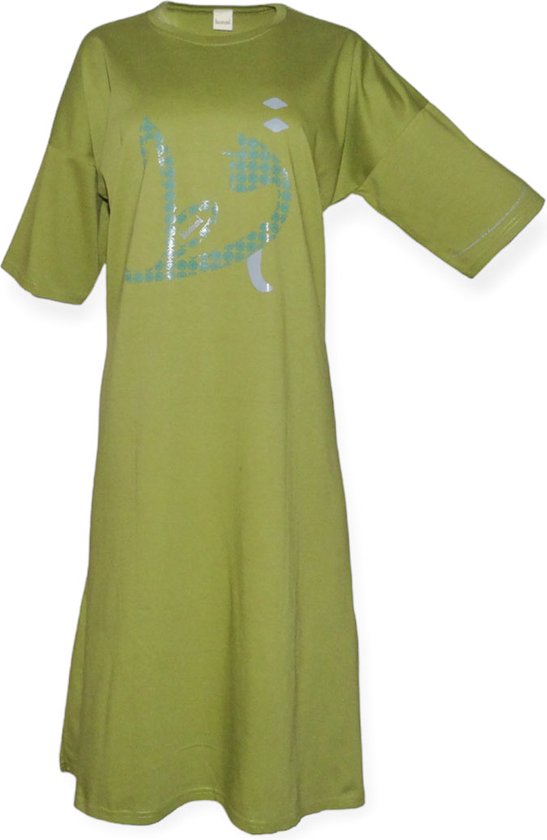 Ibramani Cat T-Shirt Olive Green - Dames T-shirt Jurk - Zomer T-Shirt - Oversized T-Shirt - Premium Katoen - Dames Kleding