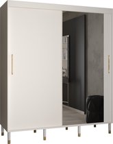 Zweefdeurkast met spiegel Kledingkast met 2 schuifdeuren Garderobekast slaapkamerkast Kledingstang met planken | elegante kledingkast, glamoureuze stijl (LxHxP): 180x208x62 cm - CAPS T2 (Wit, 180 cm) met lades