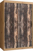Zweefdeurkast Kledingkast met 2 schuifdeuren Garderobekast slaapkamerkast Kledingstang met planken (LxHxP): 120x200x62 cm - PASTEUR I (Artisan + oud houtpatroon, 120)