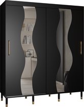 Zweefdeurkast met spiegel Kledingkast met 2 schuifdeuren Garderobekast slaapkamerkast Kledingstang met planken | elegante kledingkast, glamoureuze stijl (LxHxP): 180x208x62 cm - CAPS SEW (Zwart, 180 cm) met lades