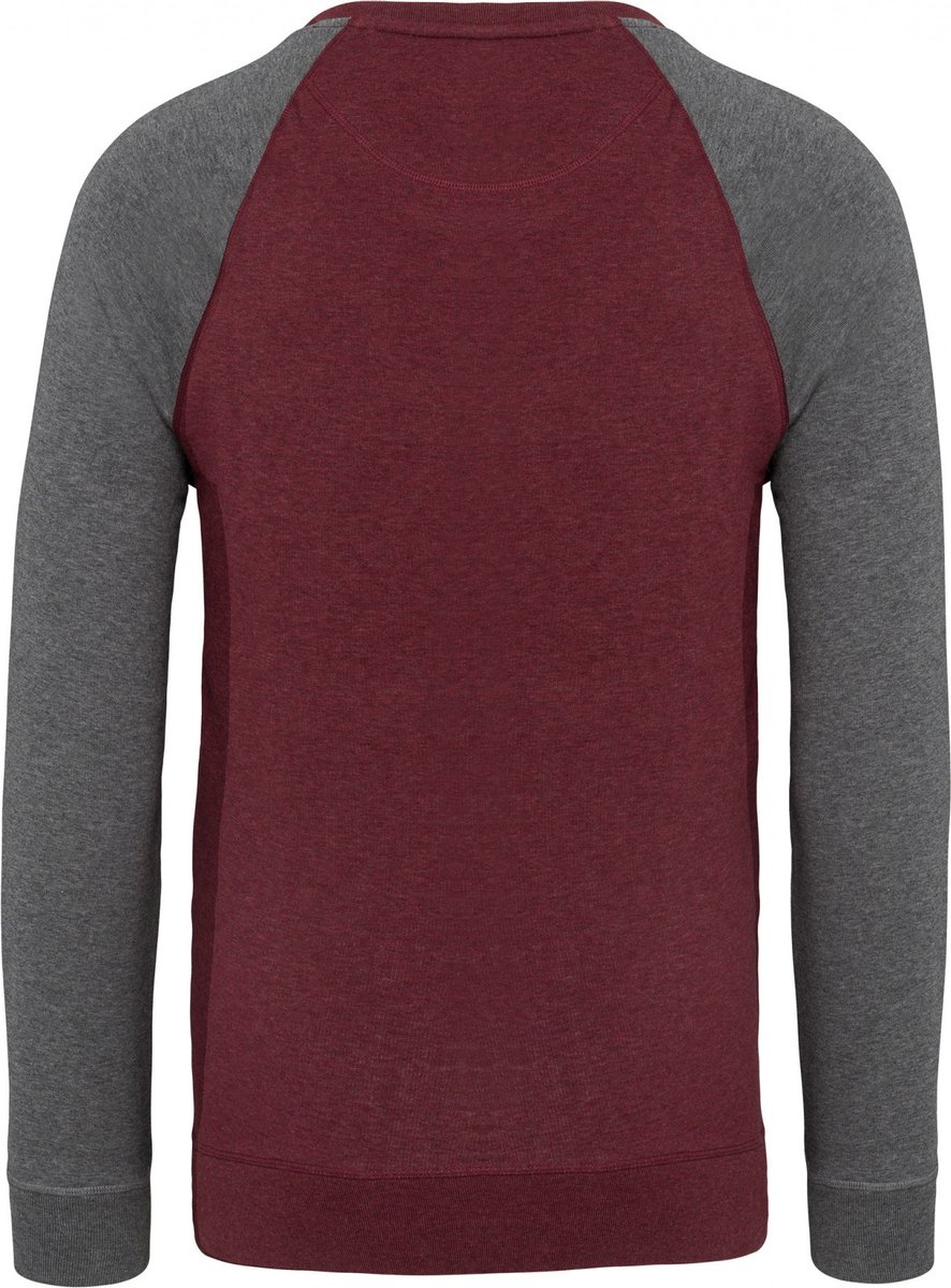 Kariban Tweekleurige herensweater BIO French Terry ronde hals raglanmouwen K491 - Wine Heather / Grey Heather - M