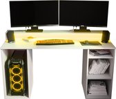 Game Bureau Gaming Desk met LED Verlichting Tafel Computer Bureau - (LxHxP): 50x90x138 cm - SHOT 1 (Wit + Gele LED)