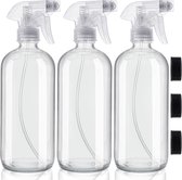 Belle Vous Lege Hervulbare Helder Glazen Spuit/Mist Flessen (3Pak) – 500 Duurzame Spuit Fles Container Set – 2 Spuitmogelijkheden Voor Schoonmaak Producten, Aromatherapie & Essentiële Olies