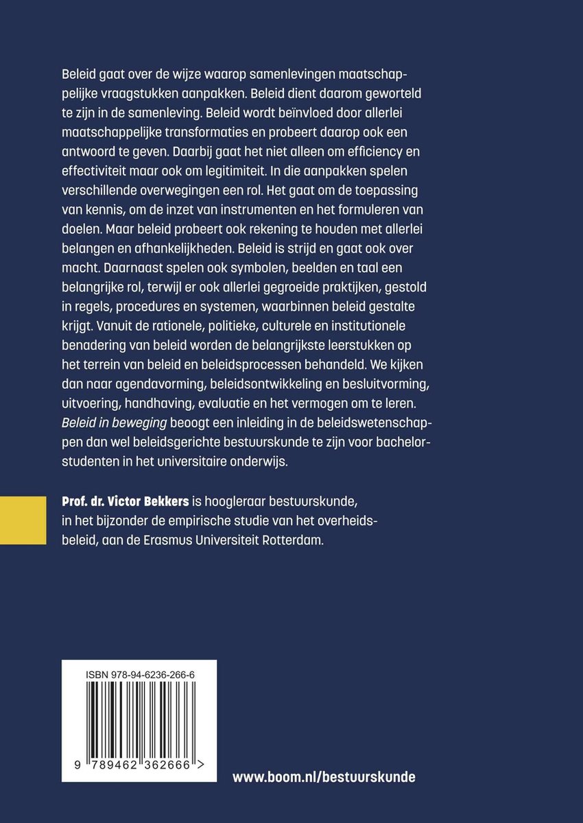 Studieboeken bestuur en beleid - Beleid in beweging - back cover