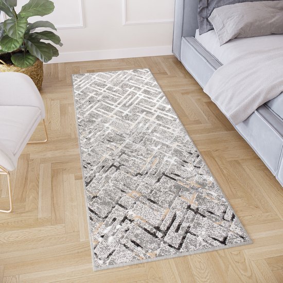 Tapiso Crystal Runner Tapis Grijs à Poils Ras Taille - 80x200