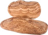 Olijfhout snijplank, houten plank, serveerplank, steakplank, kaasplank, olijfhout plank met sapgoot, natuurlijke snede ca. 2 cm dik (34-36 cm)