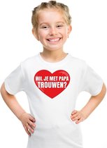 Huwelijksaanzoek t-shirt Wil je met papa trouwen wit kinderen XS (110-116)