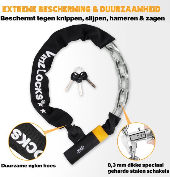 Vinz à Chaîne / Antivol de Vélo Vinz Salado avec Tête Fixe ART2 - 90cm