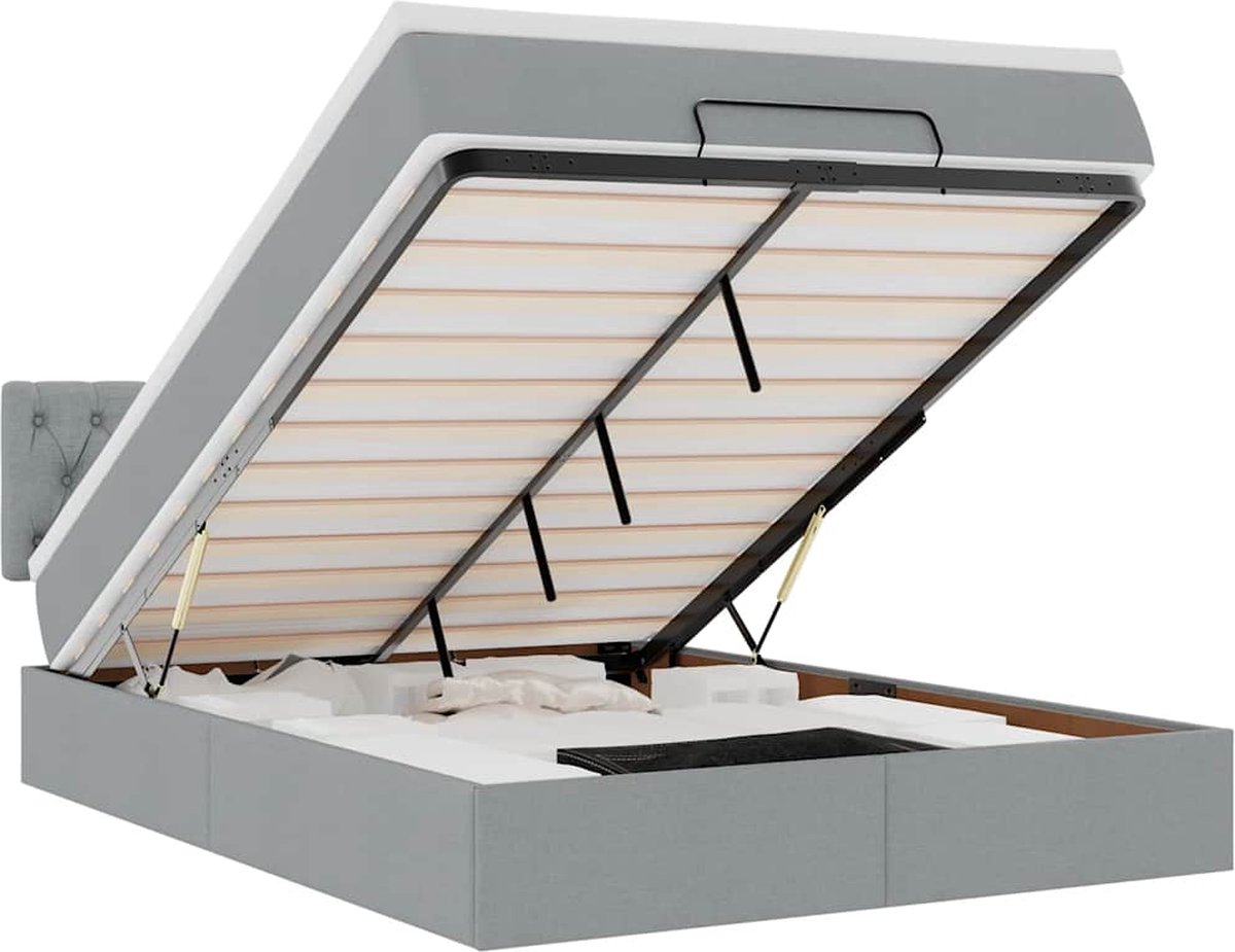vidaXL - Bed - met - matras - 140x190 - cm - stof - lichtgrijs
