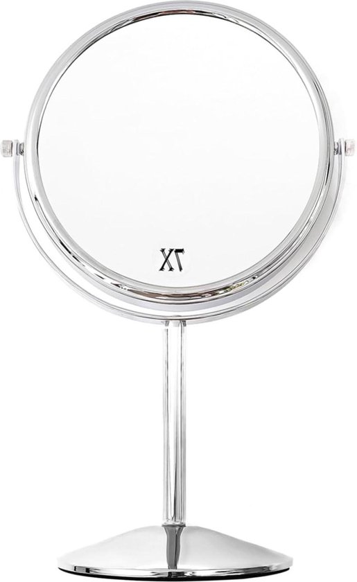 Yarhom Mirror with Lights for Makeup Desk, Rose Gold Magnifying Mirror, 1X/ 10x Double Sided Small Makeup Mirror, Tabletop Round Mirror with Stand (Clear Silver-10x Magnification, No