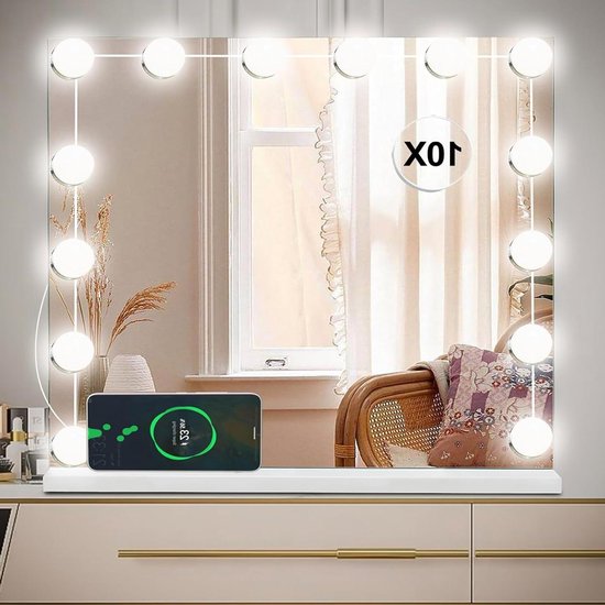 Ronde staande make-upspiegel, make-upspiegel voor kaptafel, led-verlichting verlicht dimbare make-upspiegel 360°, met aanraakbediening, badkamerspiegel, ronde led-spiegel met hoge resolutie