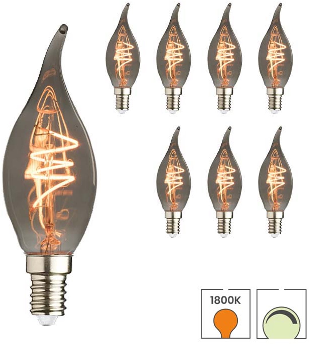 Lybardo - E14 LED Lamp - 8-pack - Kaarslamp - 4W Dimbaar - 1800K Extra Warmwit Licht