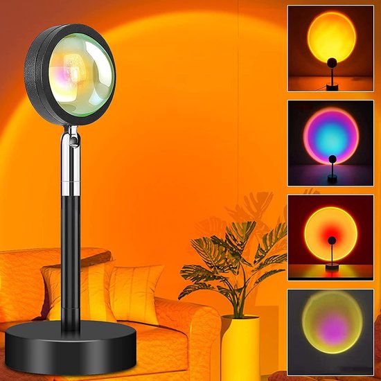 Foto: Zonsonderganglamp regenbooglichtprojector sunset lamp 360 graden rotatie 16 meerkleurige veranderende kleuren led regenboogprojectorlicht met afstandsbediening nachtprojectorlicht voor selfie fotografie huis slaapkamer woonkamerdecoratie