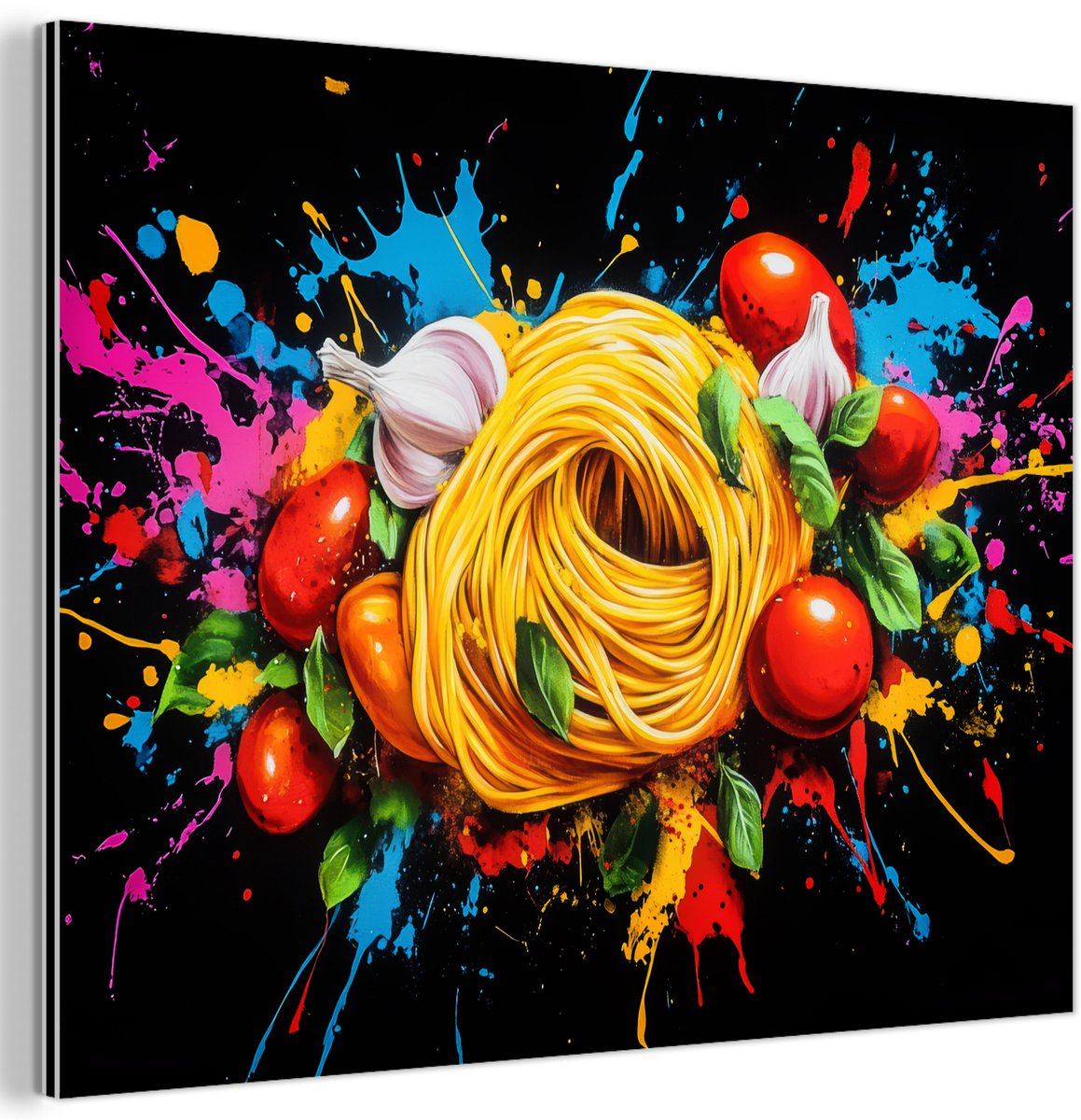 Aluminium schilderij 80x60 cm - Wanddecoratie metaal - Spaghetti - Graffiti - Verf - Kleur