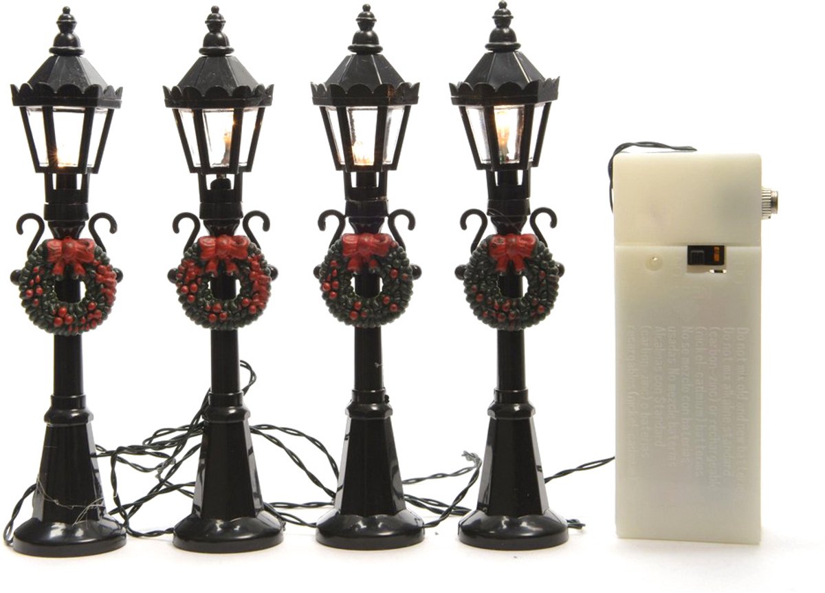 4 stuks kerstdorp straatlantaarn met verlichting