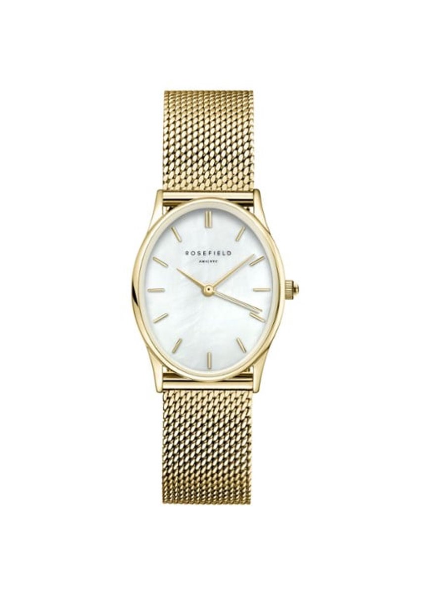Rosefield horloge OWGMG-OV10 The Oval White MOP Mesh Gold
