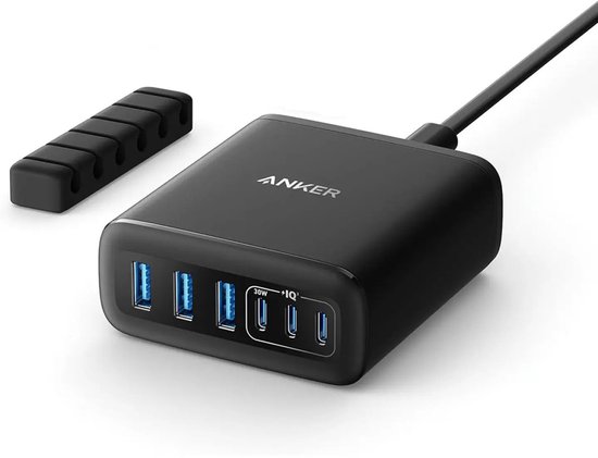 Anker USB-C-oplader, 6-poorts oplaadstation met 112W output, voor iPhone 15/15 Plus/15 Pro/15 Pro Max/14/13/12 Series, MacBook Air, Pixel, Galaxy, iPad en meer (kabel niet inbegrepen)