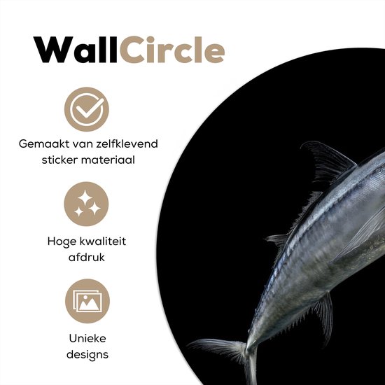 WallCircle® - Behangcirkel 100x100 cm - Muurstickers Makreel - Vis - Zwart - Muurcirkel woonkamer - Wandcirkel slaapkamer - Kamer decoratie zelfklevend - Muurdecoratie accessoires XXL
