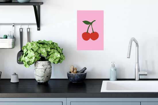 Muurstickers - Sticker Folie - Kersen - Roze - Illustratie - 20x30 cm - Plakfolie - Muurstickers Kinderkamer - Zelfklevend Behang - Zelfklevend behangpapier - Stickerfolie