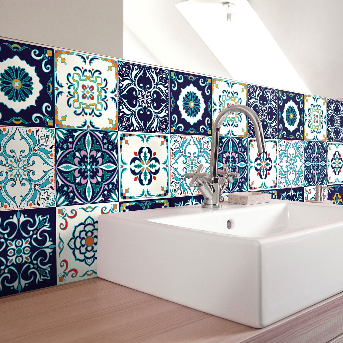 Ambiance Sticker Muurstickers - Zelfklevende tegelmuurstickers voor keuken en badkamer - AZULEJOS ANTHORION - 9 stickers 10x10cm Multi color