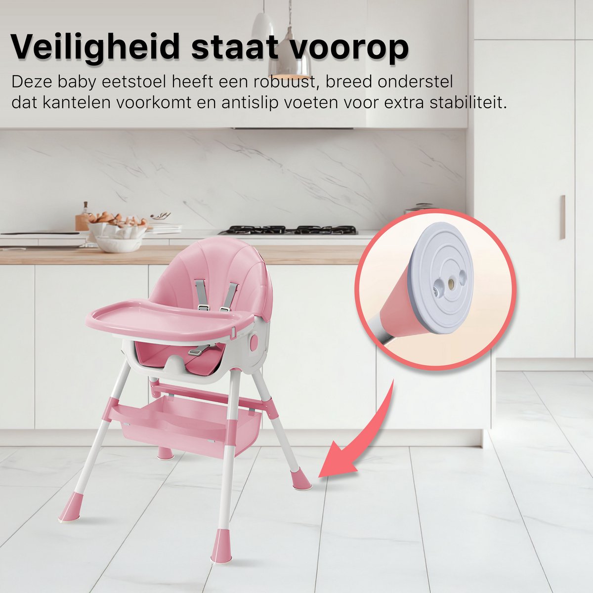 Phreeze Kinderstoel - Inklapbaar - Meegroeistoel 6 t/m 72 maanden - Afneembare Wielen - Eetstoel Baby & Peuter - Ook als Loopstoel, Wipstoel, Babystoel aan tafel / voor eten / thuis - Roze – foto 2