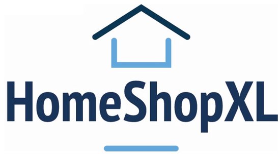 Logo van HomeShopXL met huisje en tekst.