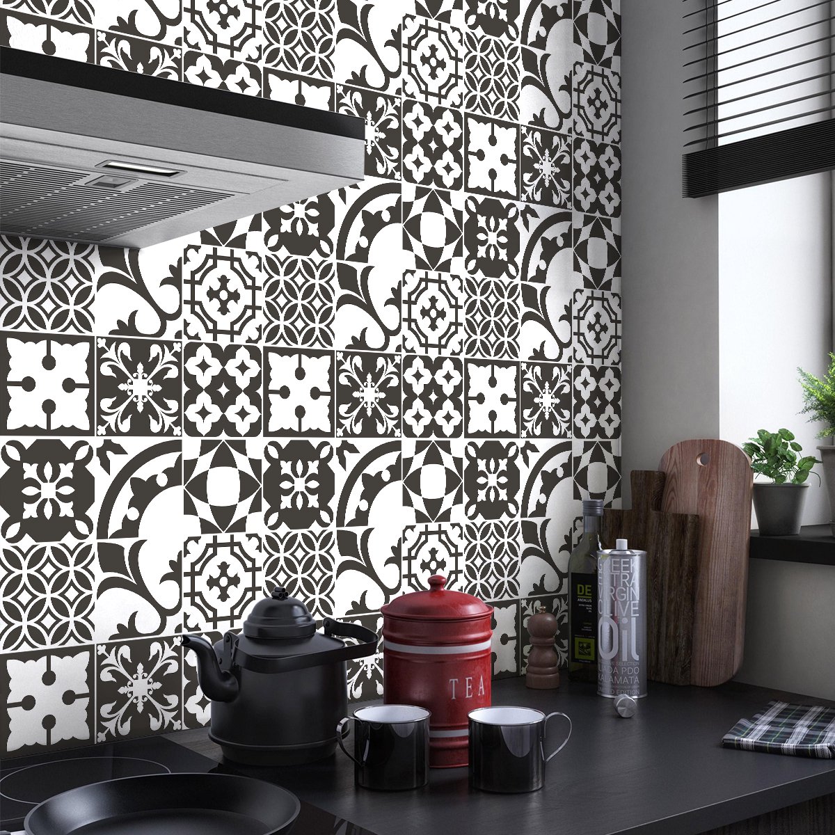 Ambiance Sticker Zelfklevende tegelmuurstickers voor keuken en badkamer - 9 cementtegelstickers (AZULEJOS CORRANO) - 9 stickers, 20x20cm Multi color