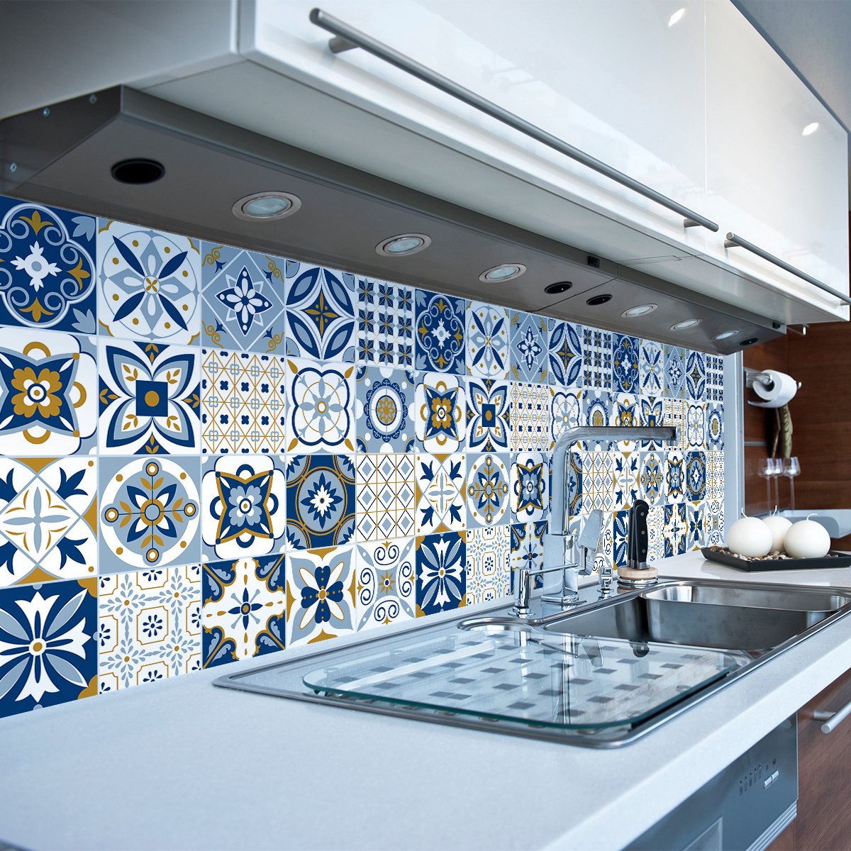 Ambiance Sticker Zelfklevende tegelwandstickers voor keuken en badkamer - 9 cementtegelstickers, AZULEJOS-stijl, FABA - 9 stickers, 20x20 cm Multi color