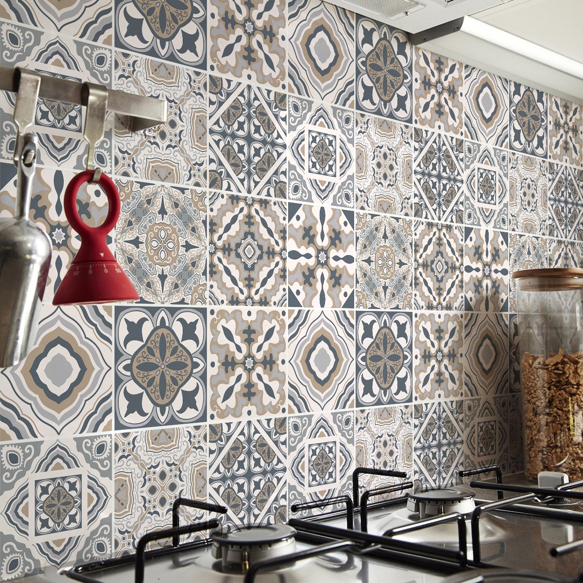 Ambiance Sticker Muurstickers - Zelfklevende tegelmuurstickers voor keuken en badkamer - 9 Renzo Azulejo tegelstickers - 9 stickers 20x20cm Multi color