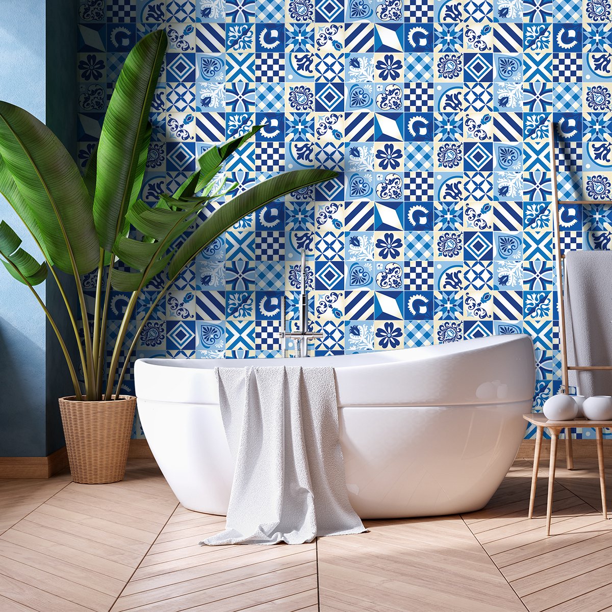 Ambiance Sticker Zelfklevende tegelmuurstickers voor keuken en badkamer - 60 Gilder Azulejos cementtegelstickers - 60 stickers 15x15cm Multi color