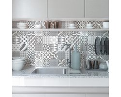 Zelfklevende tegelmuurstickers voor keuken en badkamer - 24 authentieke Fioria cementtegelstickers - 24 stickers 10x10cm