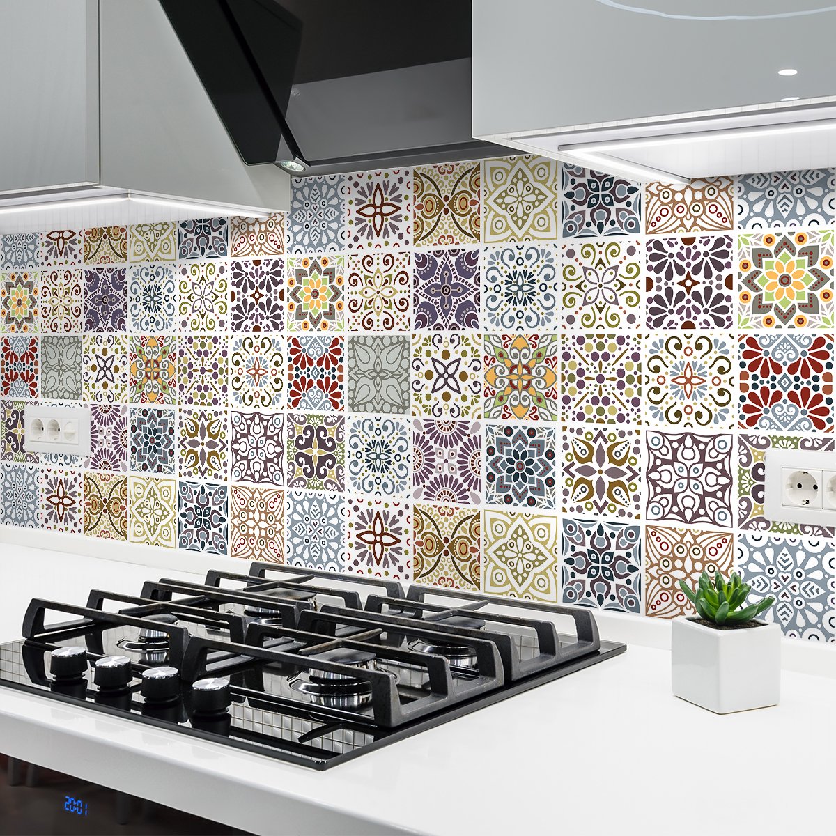 Ambiance Sticker Zelfklevende tegelmuurstickers voor keuken en badkamer - 24 Azulejos Yago cementtegelstickers - 24 stickers, 20x20cm Multi color