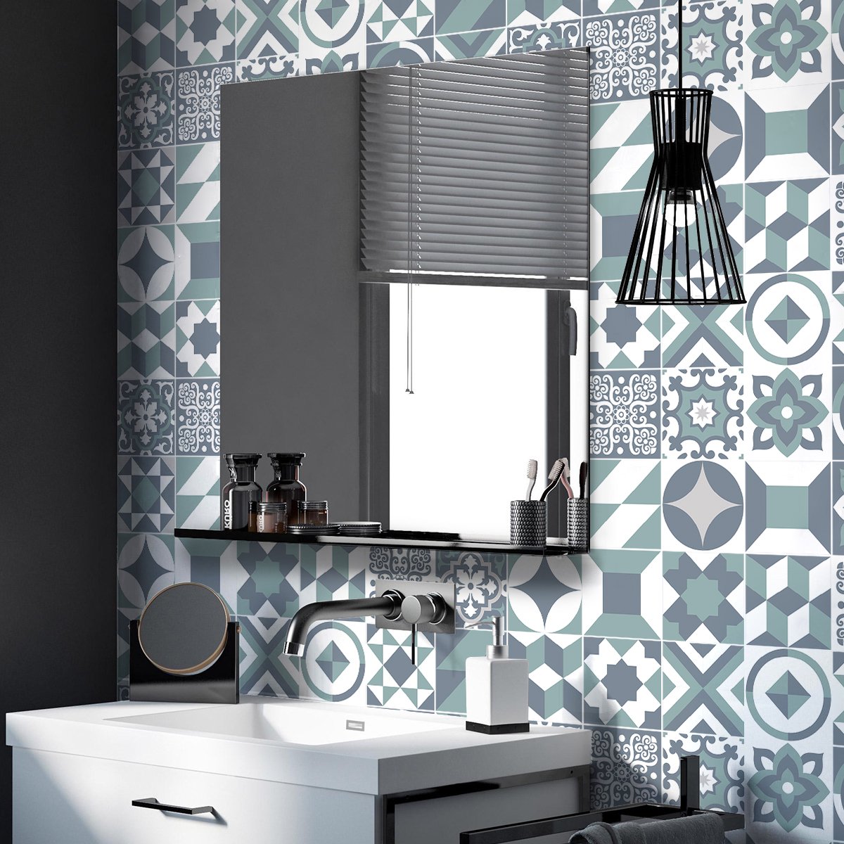 Ambiance Sticker Zelfklevende tegelmuurstickers voor keuken en badkamer - 24 Rivarola Azulejo cementtegelstickers - 24 stickers, 20x20cm Multi color